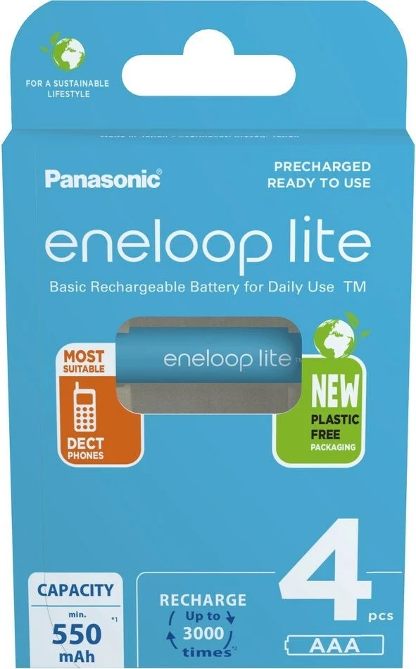 Bateri të rikarikueshme Panasonic Eneloop Lite AAA 550 mAh, 4 copë, Blu