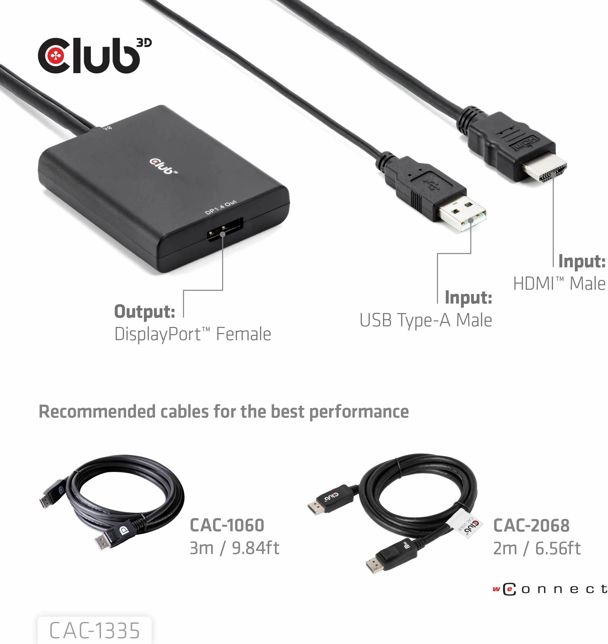 Adapter Club3D HDMI + MicroUSB në DisplayPort 4K120Hz, 1m, i zi