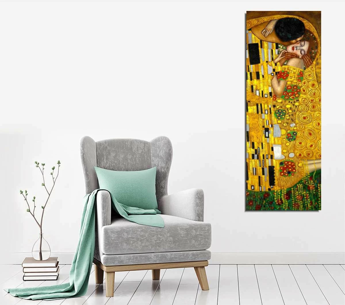 Pikturë dekorative në kanavacë, The Kiss, Gustav Klimt, shumëngjyrëshe, PC141, 30x80cm