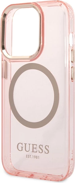 Mbështjellës Guess Gold Outline MagSafe për iPhone 14 Pro Max 6.7", rozë