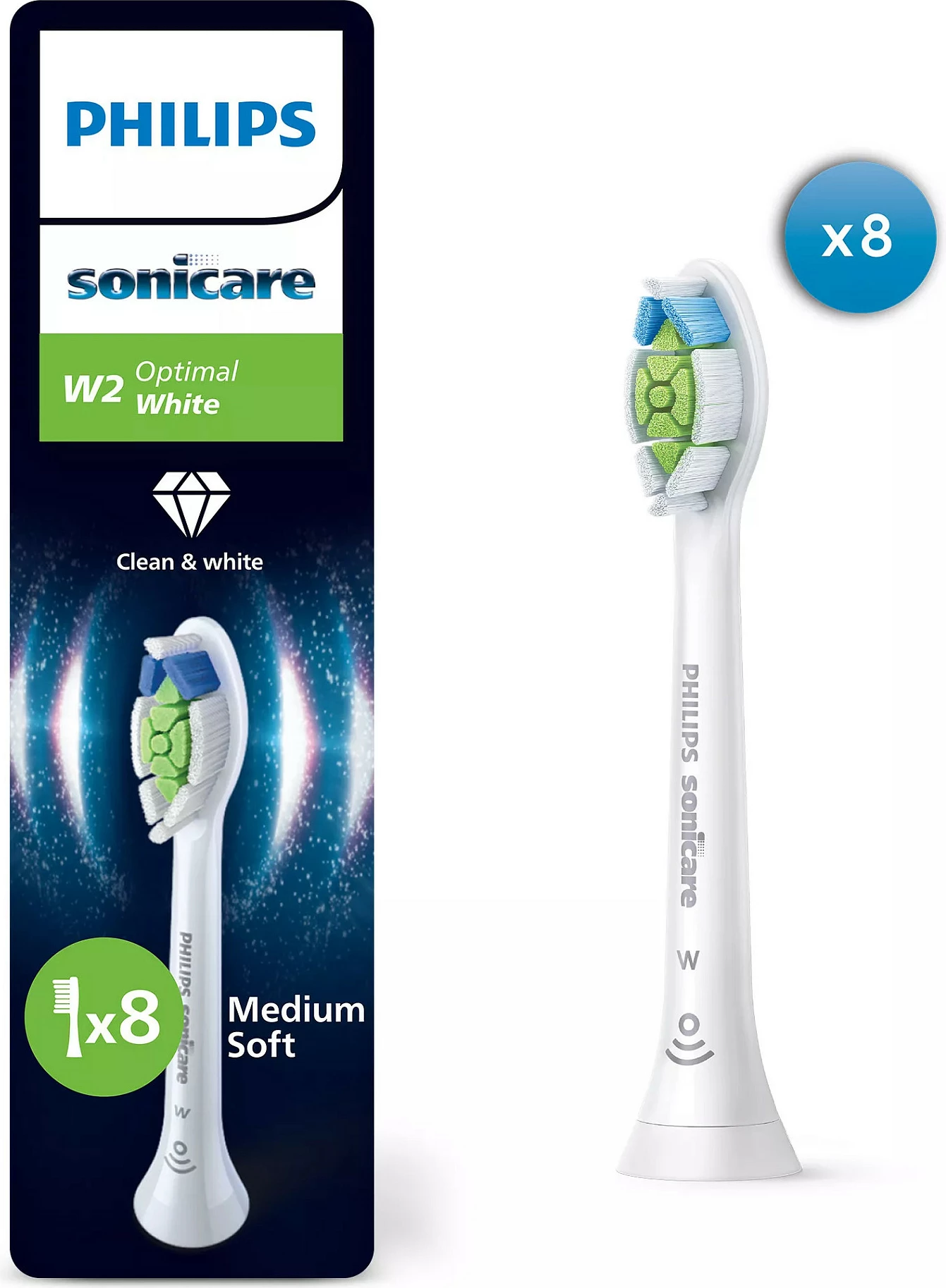 Koka zëvendësuese për brushë elektrike Philips Sonicare W2 Optimal White HX6068/87, 8 copë