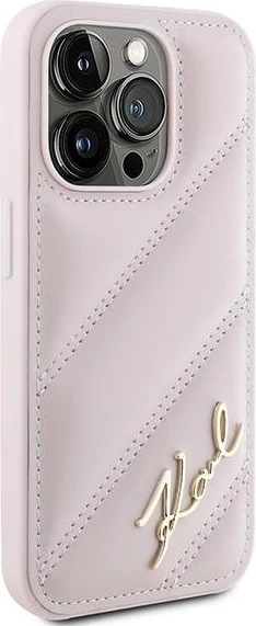 Mbështjellës Karl Lagerfeld Diagonal Quilted Script për iPhone 15 Pro Max, rozë