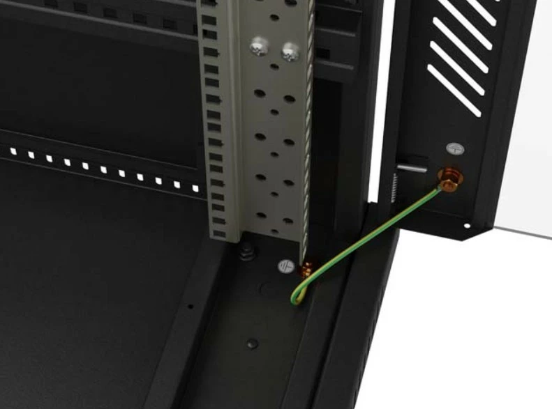 Kabinet rack dysheme 19", Lanberg FF01-6222-12B, 22U, 600x1200 mm, derë xhami, ngarkesë 800 kg, IP20, Flat Pack, e zezë