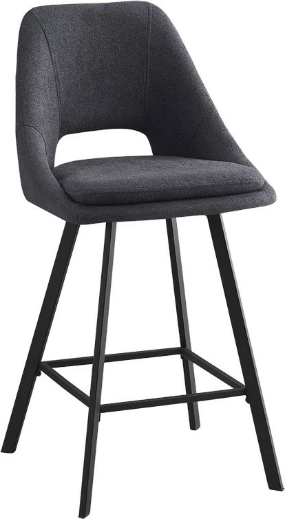 Karrige për bar Initiate, material teddy, ngjyrë gri e errët, këmbë metalike të zeza, 48x56x98cm (2 copë)