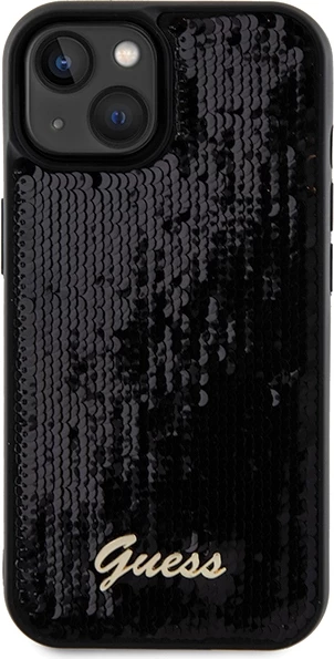 Mbështjellës Guess Sequin Script Metal për iPhone 13/14/15, i zi
