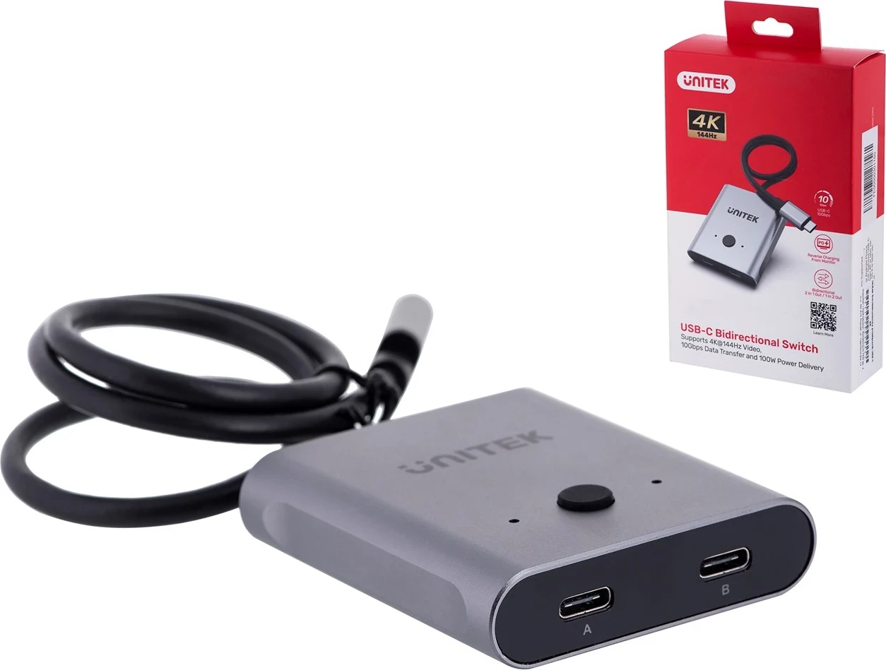 Switch UNITEK dy-drejtimësh USB-C, 2 në 1, 4K, i zi