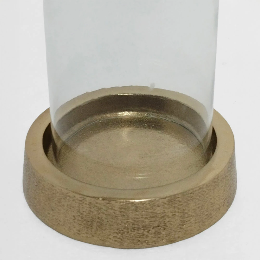 Mbajtës tealight, alumin dhe xham, ngjyrë ari, 14x14x18cm