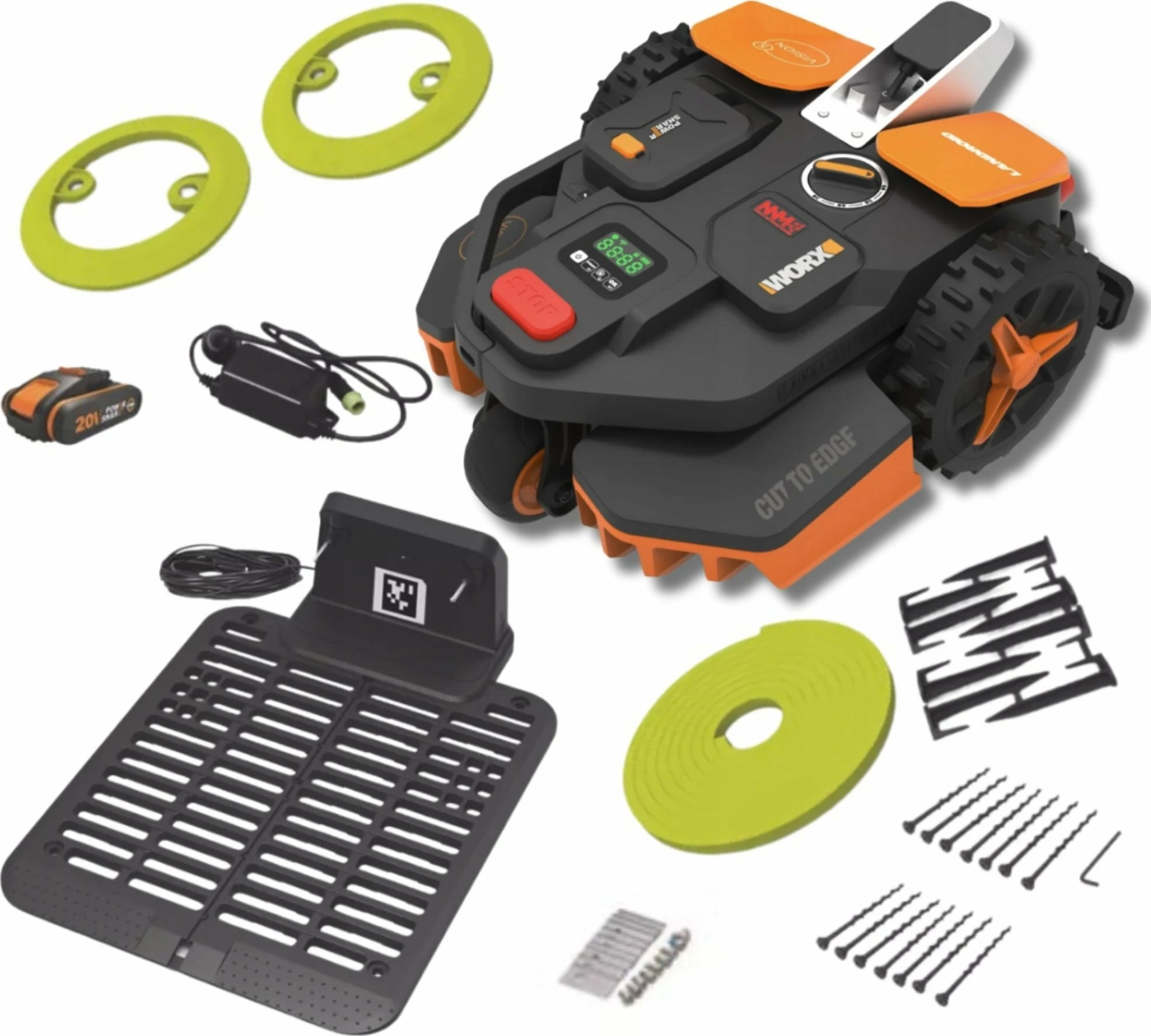 Kositës robotik bari Worx Landroid Vision S250 WR202E, 250 m², 20V 2Ah, 18 cm, pa kabllo kufizuese, zezë/portokalli