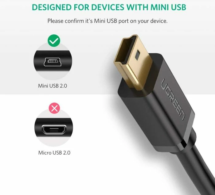 Kabllo USB-A në Mini USB UGREEN 10355 USB 2.0 1m, e zezë, polybag
