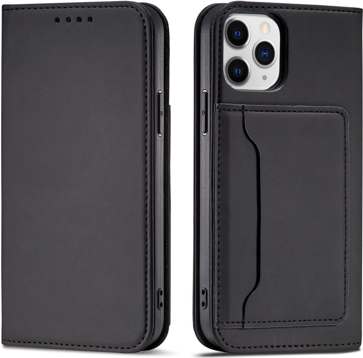 Mbështjellës Hurtel Magnet Card Case për iPhone 12, me portofol dhe mbajtëse, e zezë