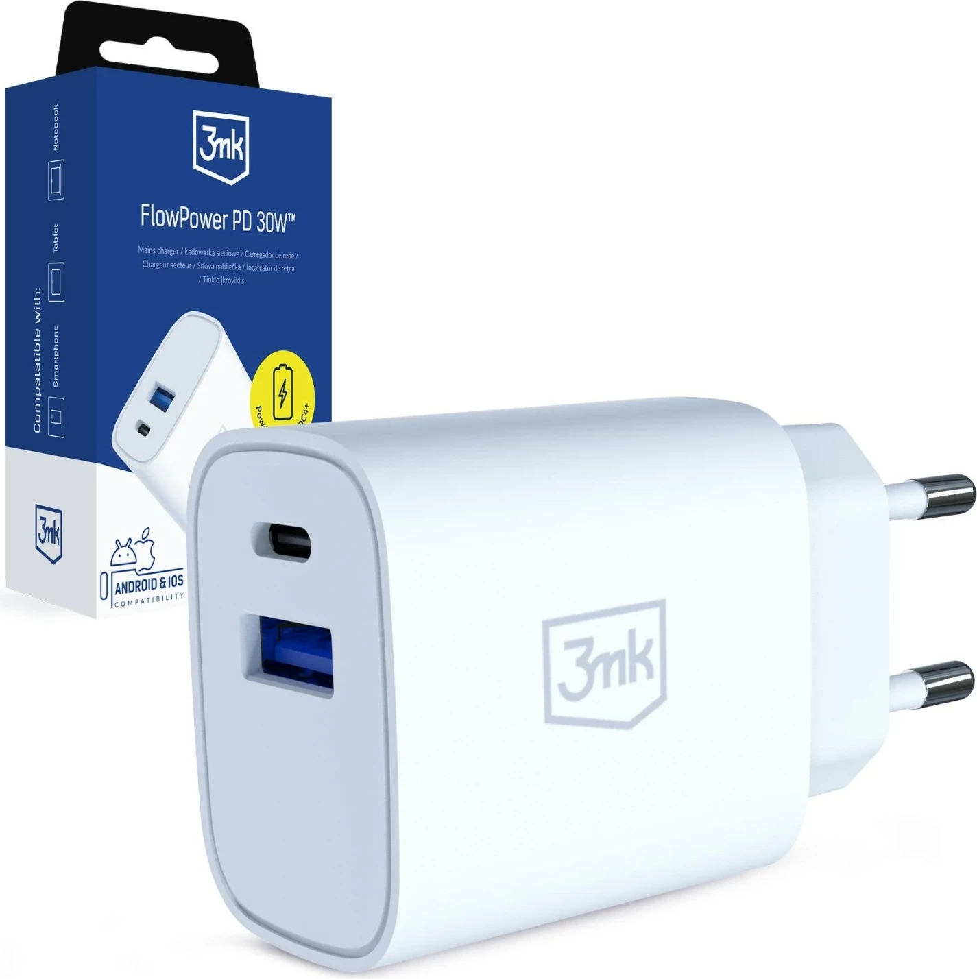 Karikues 3MK FlowPower 30W, 1A1C, PD 3.0, QC4+, i bardhë