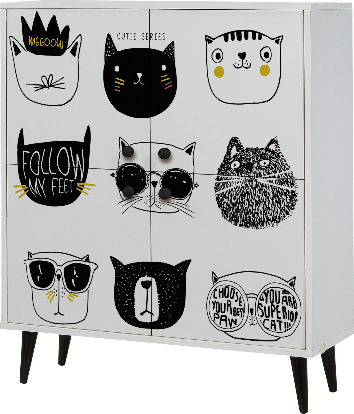 Dollap multifunksional Hanah Home, Multilüx Cats, i bardhë, i zi, i verdhë