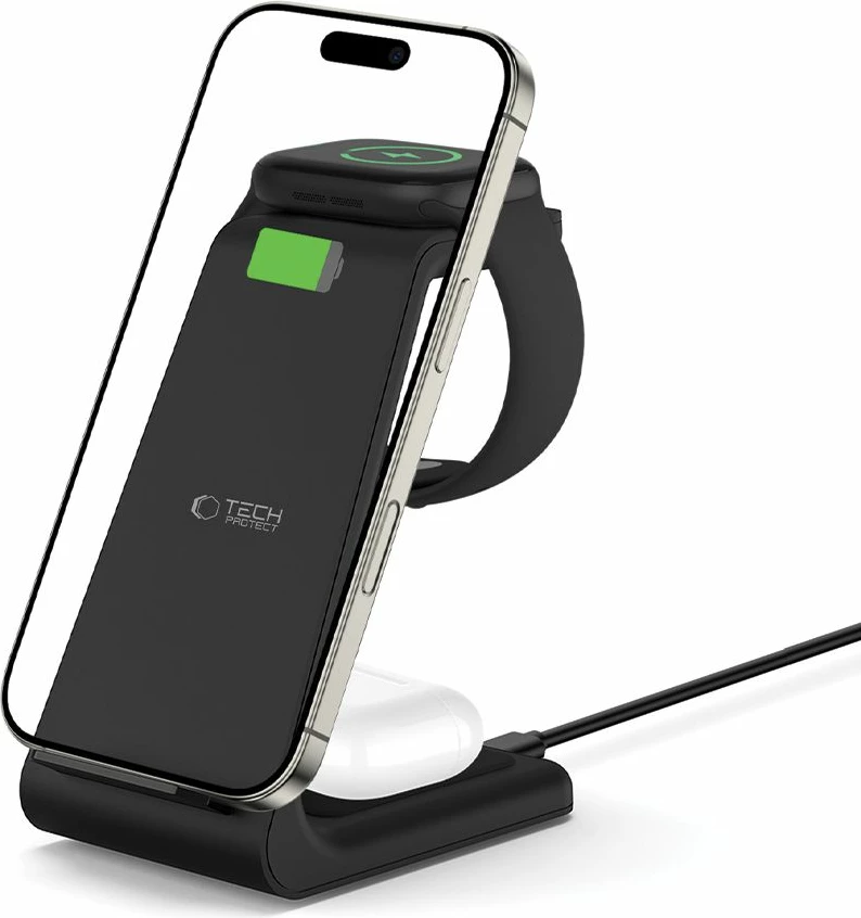 Stacion karikimi 3-në-1 Tech-Protect QI15W-A36 për Apple, i zi