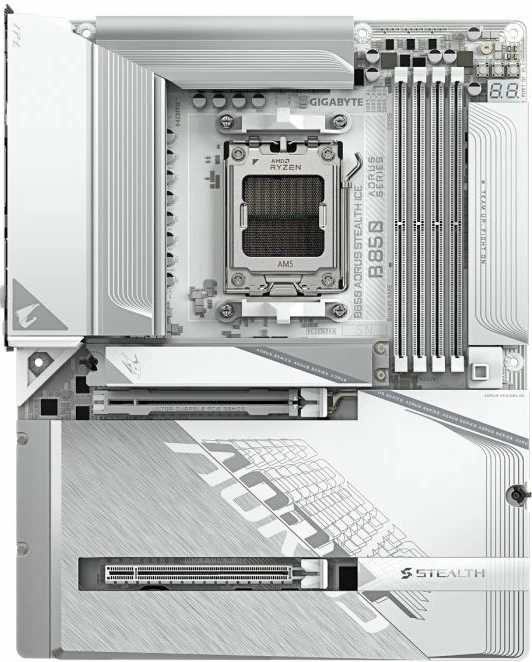 Pllakë amë GIGABYTE B850 A STEALTH ICE, AM5, ATX, DDR5, Wi‑Fi 7, 5GbE, e bardhë