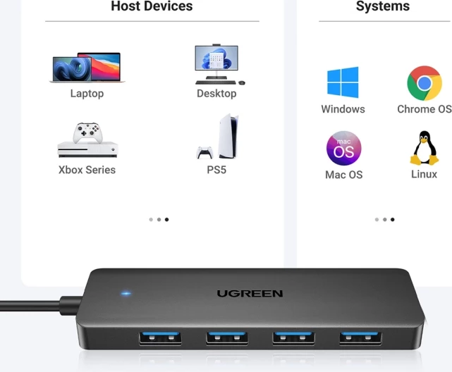 Hub USB UGREEN 35574, 4-port USB 3.0, kabllo 1 m, zi