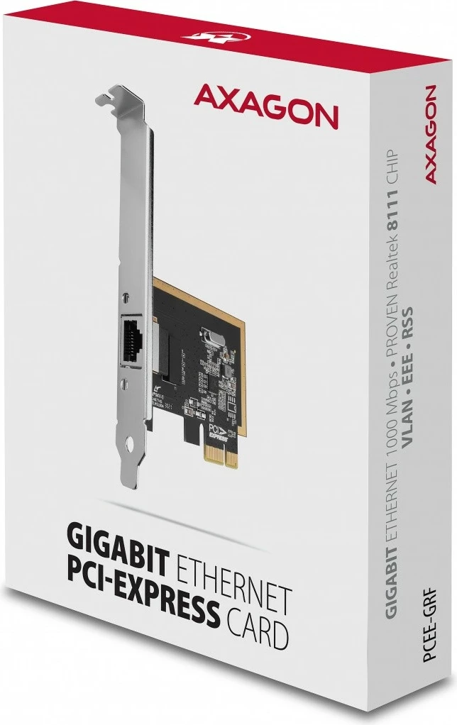 Kartelë rrjeti AXAGON PCEE-GRF, PCIe, 1x Gigabit Ethernet, Realtek RTL8111E/F, me mbajtëse standarde dhe low-profile