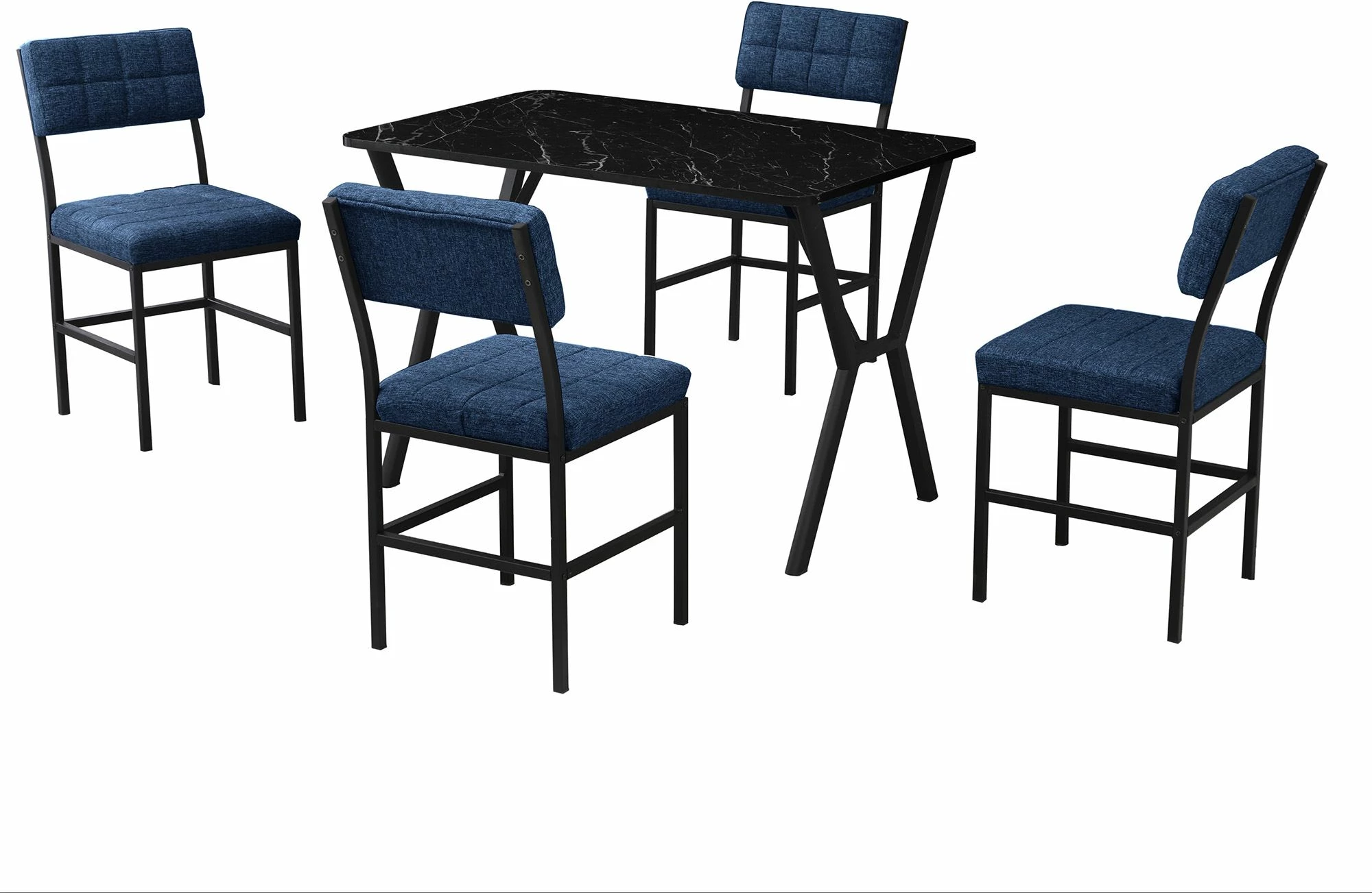 Set tavoline me karrige për ngrënie, zgjatues, 5 pjesë, Skye Decor, Dubai, blu e errët, e zezë