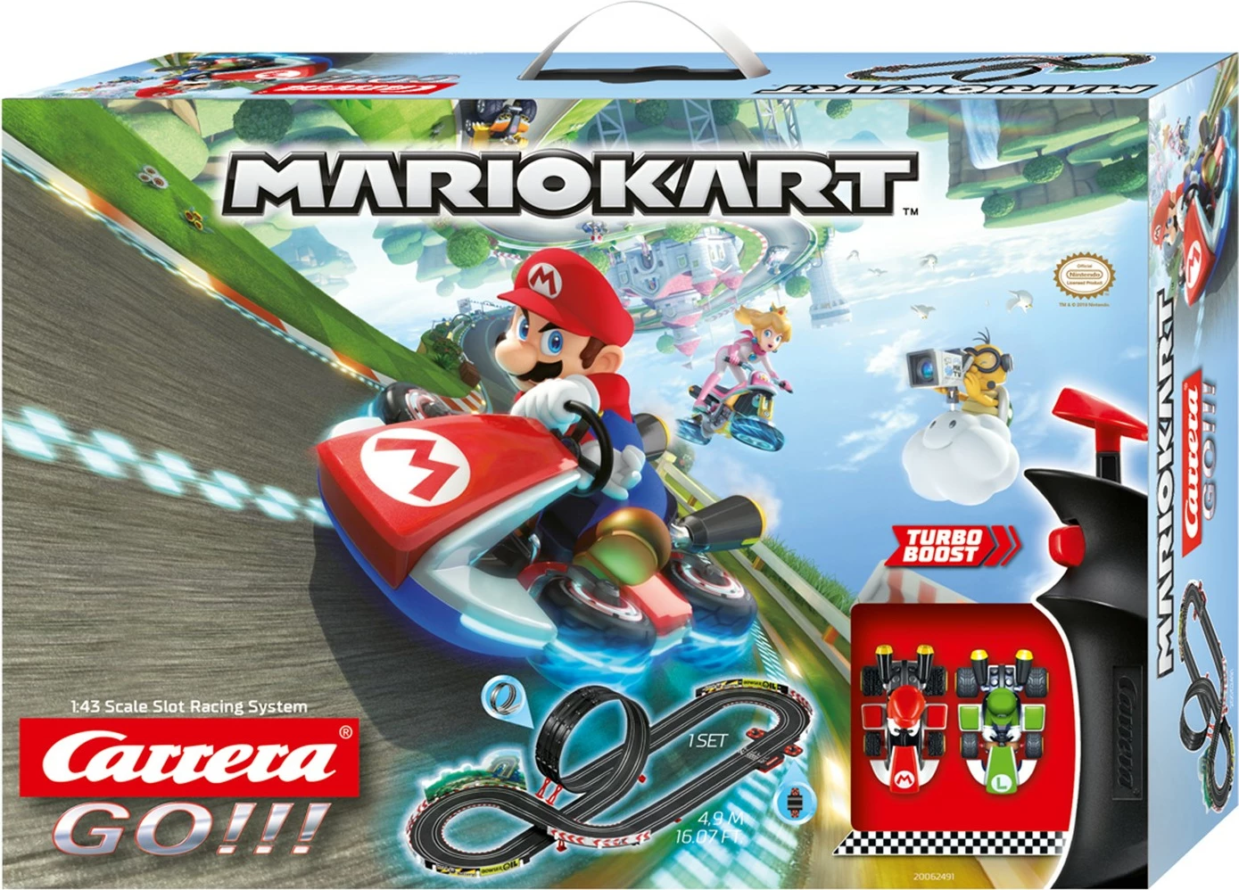 Set garash Carrera RC Nintendo Mario Kart 8, 2 vetura, 4.9m pistë, 1:43, zi, kuq, gjelbër