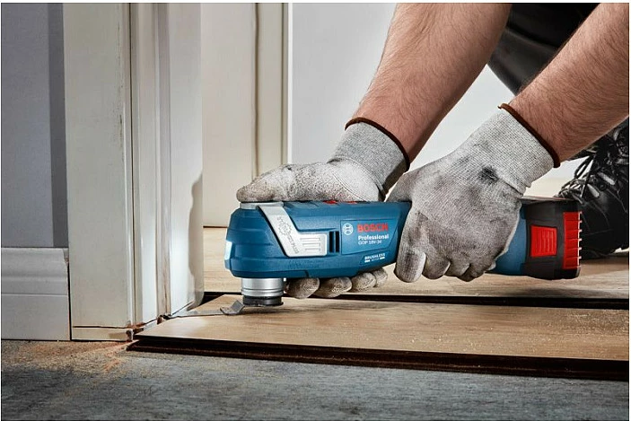 Vegël multifunksionale osciluese me bateri Bosch Professional GOP 18V-34 Solo, 18V, L-BOXX, blu/zi