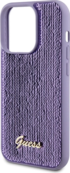 Mbështjellës Guess Sequin Script Metal për iPhone 15 Pro Max, vjollcë
