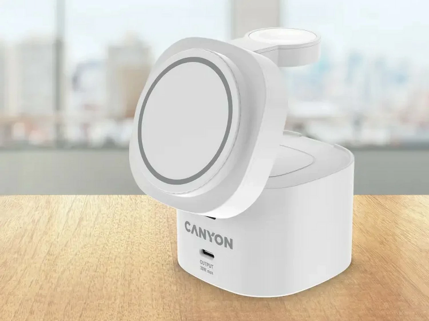 Stacion karikimi pa kabllo Canyon 4w1 30W, Qi2, USB-C PD 3.0, me kabllo 1m, i bardhë
