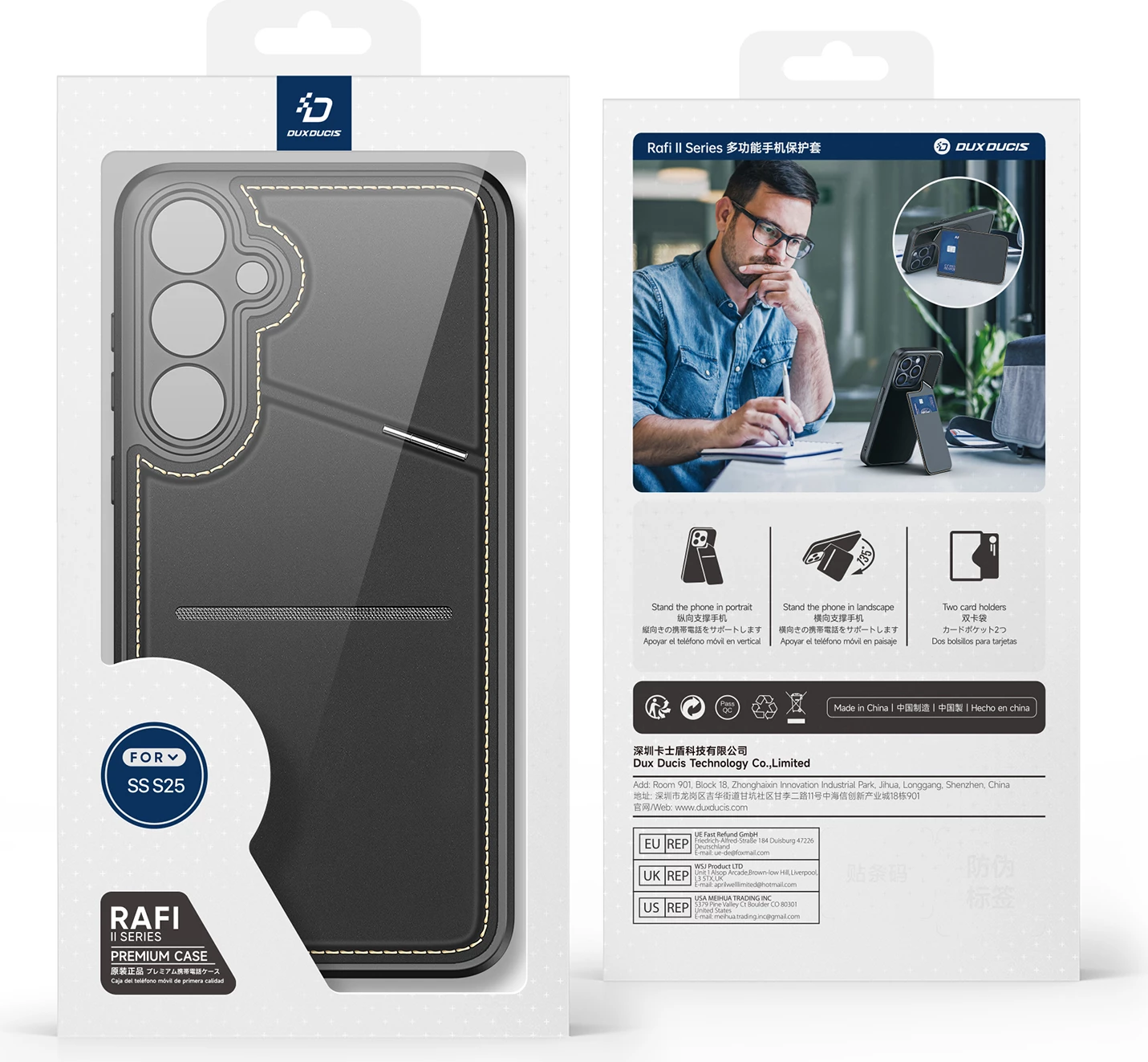 Mbështjellës Dux Ducis Rafi II për Samsung Galaxy S25, me stand, portofol, MagSafe, e zezë