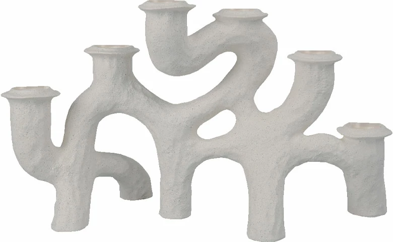 Mbajtës qirinjsh dekorativ, polirezine, i bardhë, 35x14x20cm