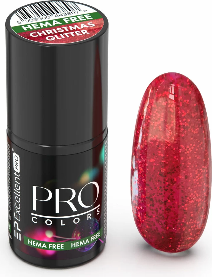 Llak për thonj për femra Excellent PRO Pro Colors Hema Free Hybrid Nail Polish 20 Christmas Glitter, 7g