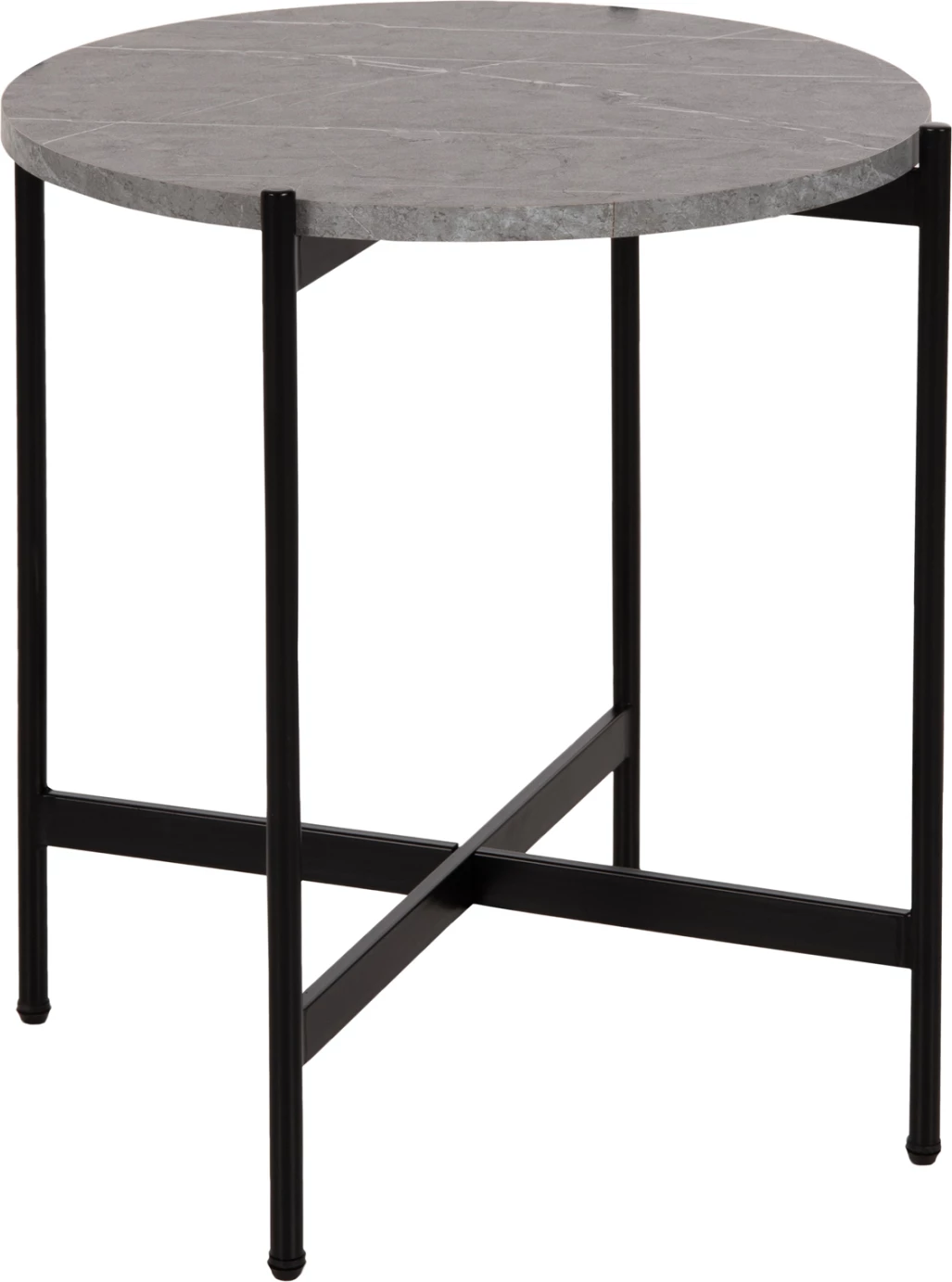 Tavolinë anësore FH9589.02 MDF mermer gri-bazë metalike e zezë Φ50x55Hcm