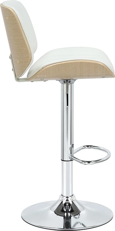 Karrige për bar Fern, palosëse, lëkurë artificiale e bardhë, dru natyral, metal krom, 48x50x88/108cm