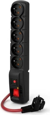 Prizë me shumë dalje Acar F5 Power, 1.5m, 5x230V, 16A, e zezë