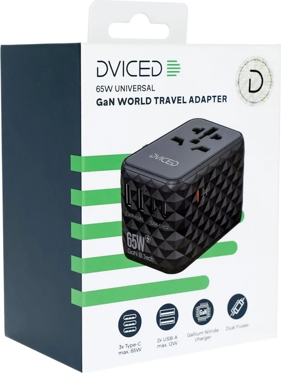 Dviced Universal travel adapter 65W GaN - Black