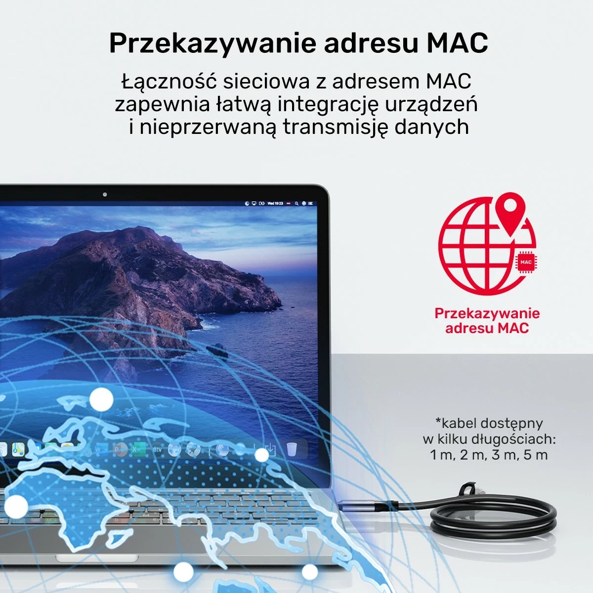 Kabëll Ethernet Unitek USB C RJ-45 LAN, 2m, zi-argjendtë