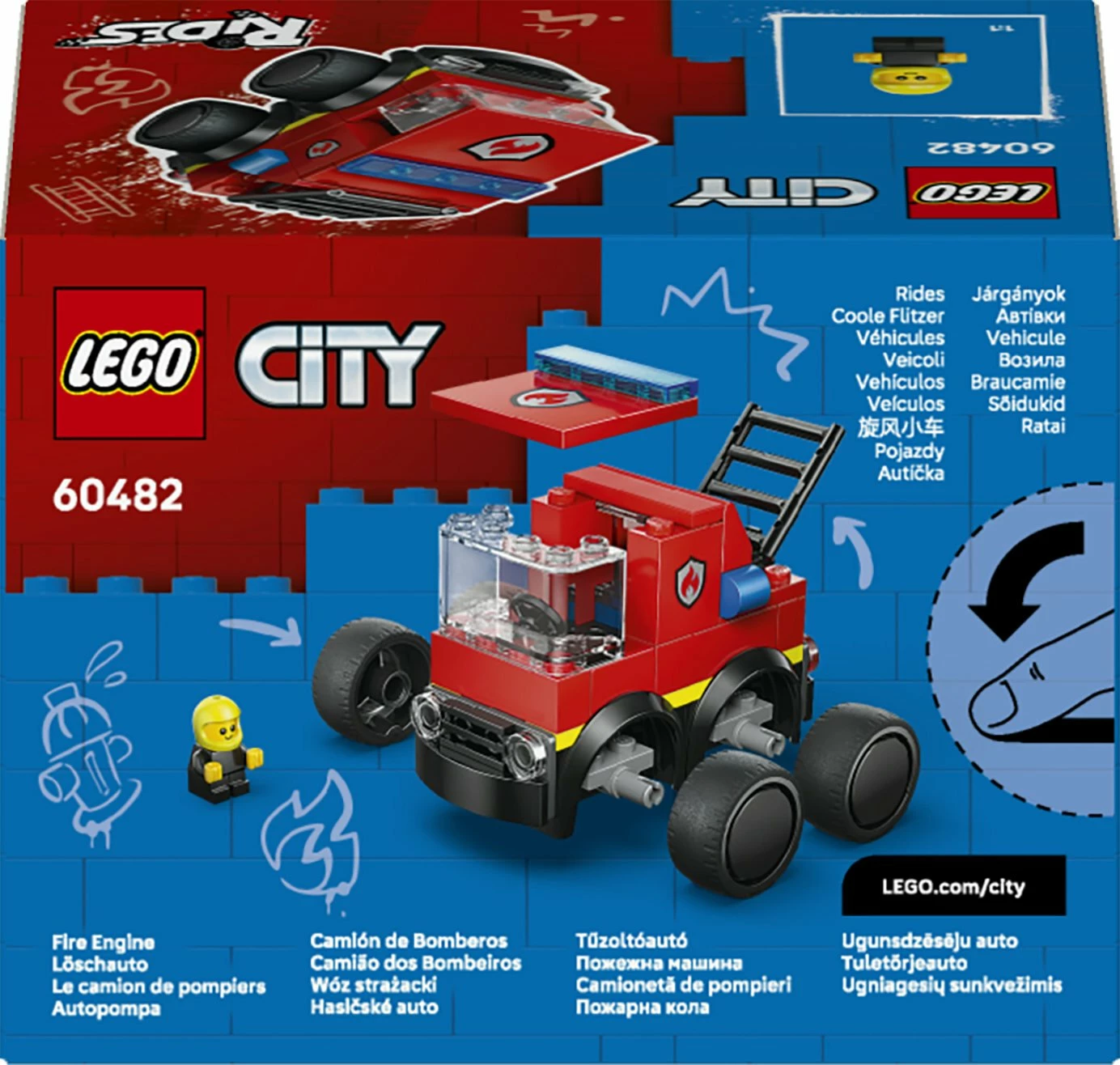 Set LEGO City Rides, Fire Truck 60482, 67 copë, për 5+ vjeç, e kuqe
