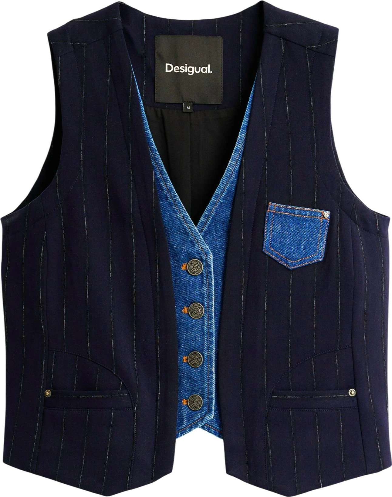 Jelek për femra Desigual CHALECO_DIPLO_DOBLE 26WWEW15, i kaltër [Madhësia: XS]