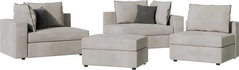 Divan polimorfik London, pëlhurë e çelur gri, jastëkë gri, 296x246x95 cm