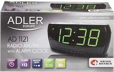 orë alarmi me radio, Adler, AD1121, ekran LED 160x52 mm, AM/FM, mbështetje memorje me bateri, e zezë