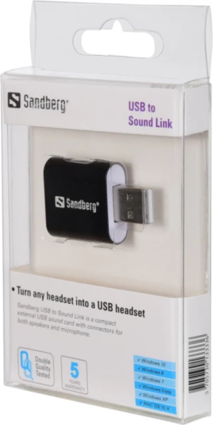 Adapter audio USB SANDBERG USB to Sound Link 133-33, 2x 3.5mm (mikrofon + kufje/altoparlant), zi/bardhë, set 1 copë