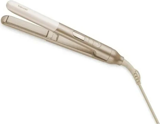 Drejtues flokësh Beurer HS70, jonizim, veshje qeramike/keratin, 100-220°C, 43W, bezhë, me çantë rezistente ndaj nxehtësisë