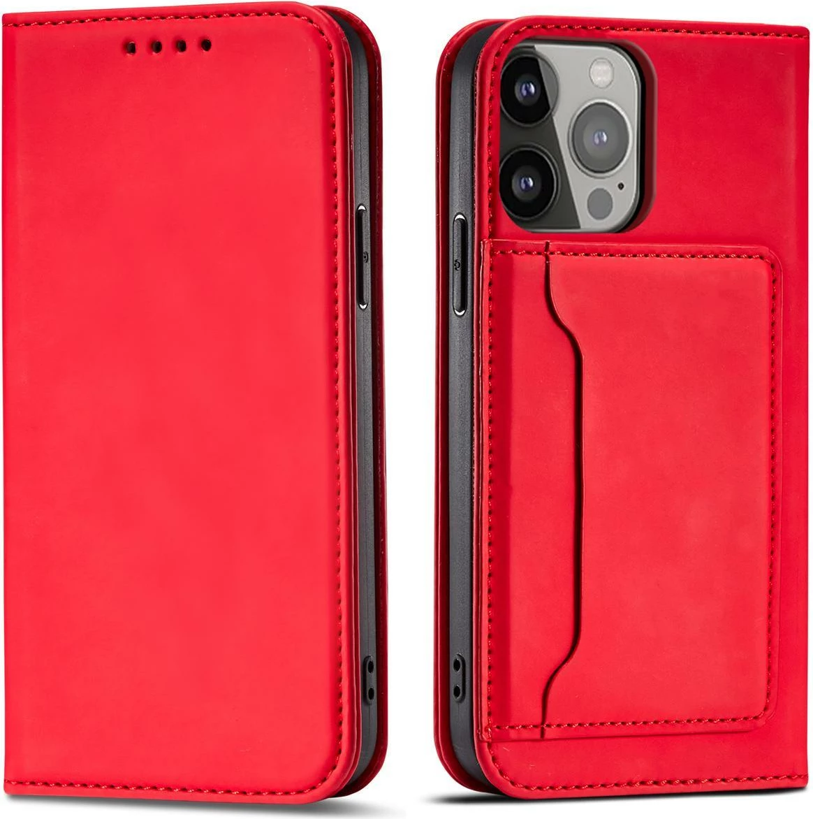 Mbështjellës Hurtel Magnet Card Case për iPhone 14, portofol, qëndrim, e kuqe