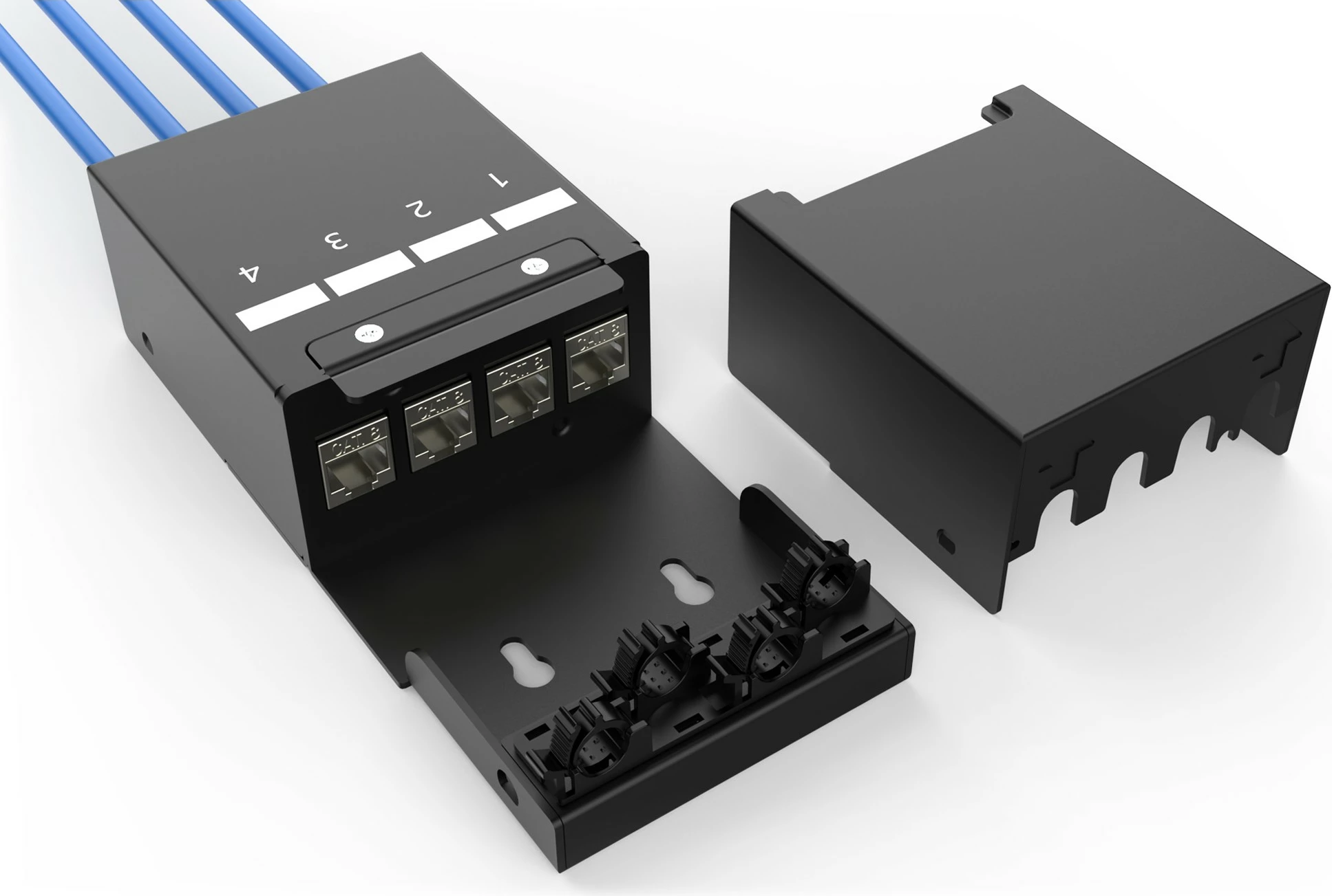 Kuti konsolidimi Digitus, 4 porta Keystone, menaxhim kabllosh, e zezë, çelik