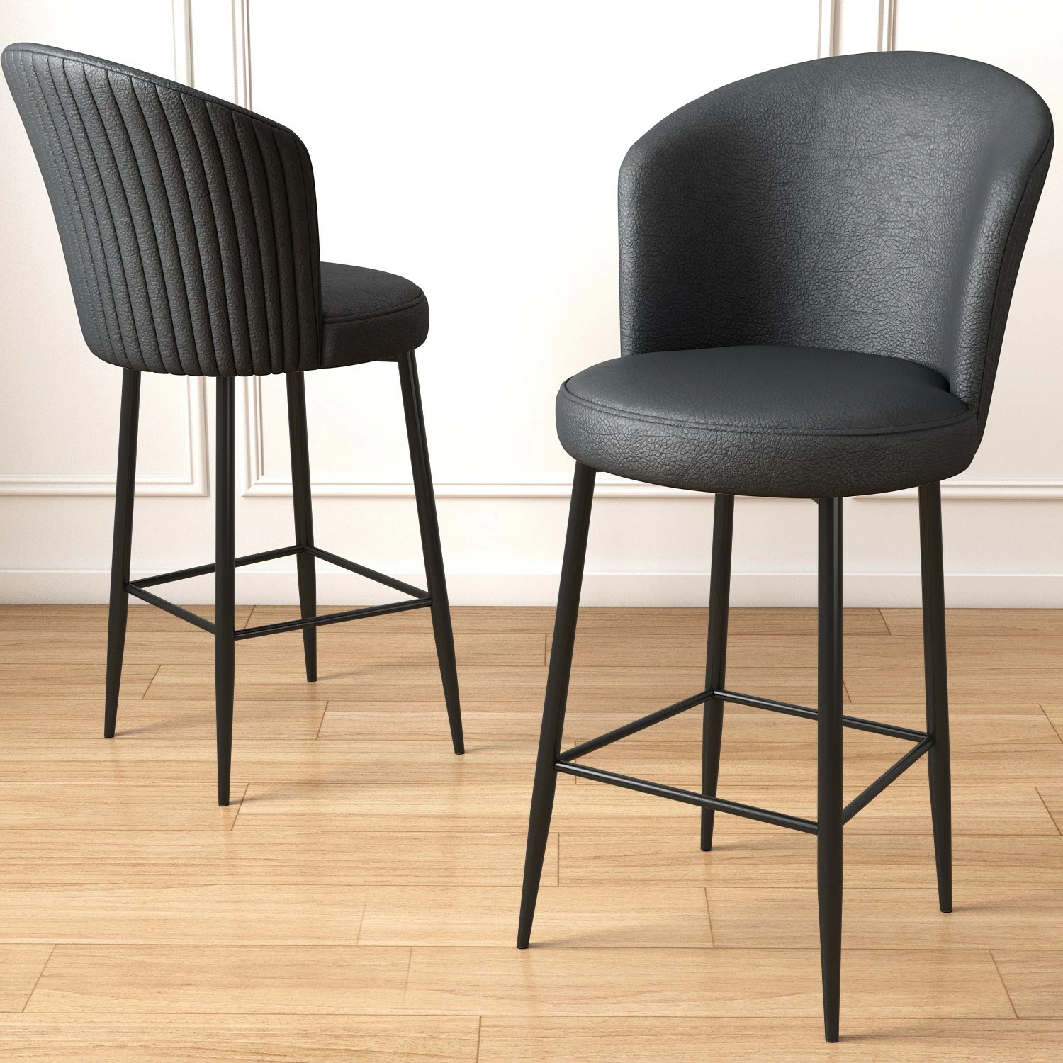 Set karrigesh për bar (2 copë), Hanah Home, Uras, antracit, e zezë