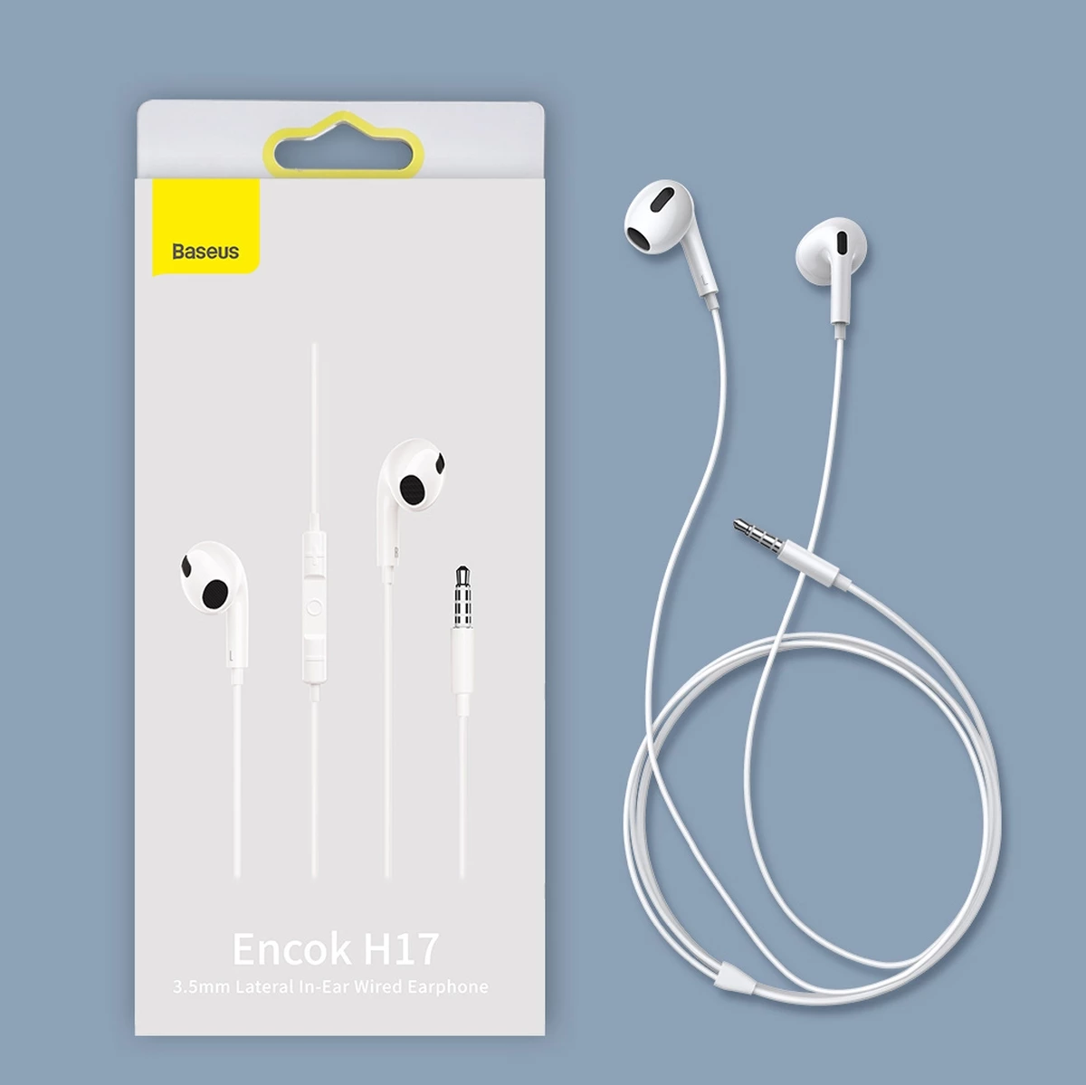 Kufje Baseus Encok H17 me kabllo, 3.5mm mini jack, të bardha