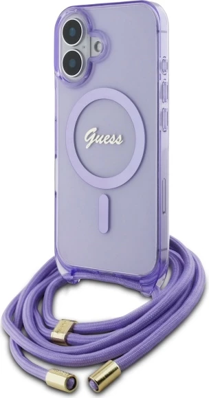 Mbështjellës Guess Crossbody Cord Script MagSafe për iPhone 16, Vjollcë