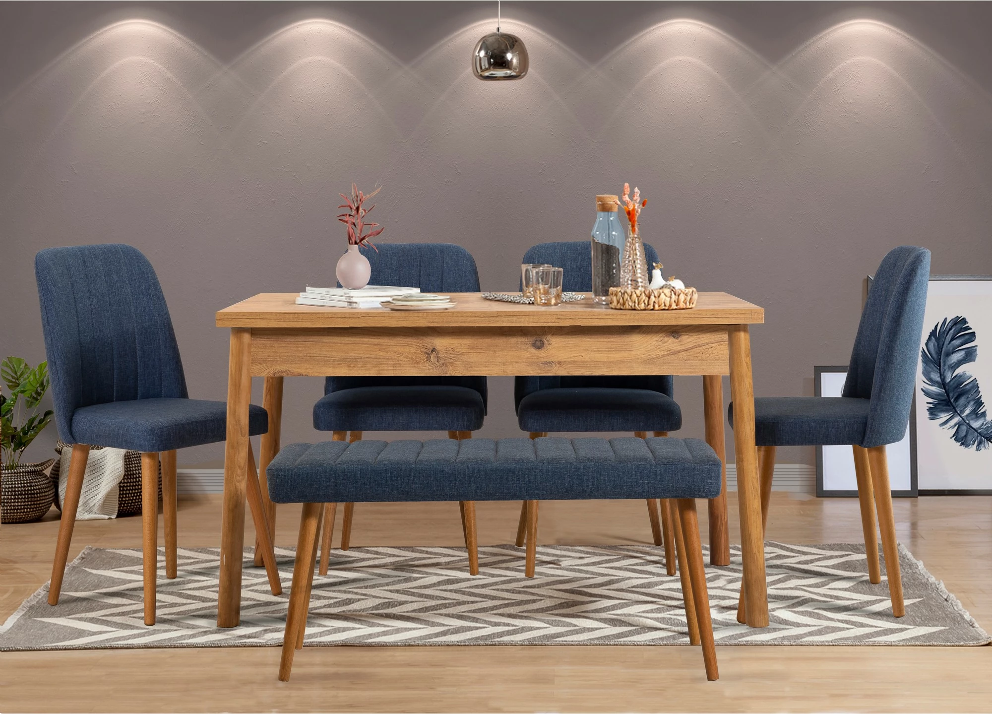 Set tavoline me karrige (6 copë), Hanah Home, Costa Atlantic, ngjyrë navy blue