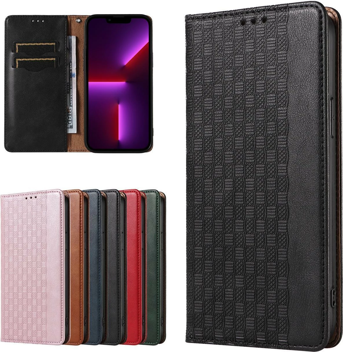 Mbështjellës Hurtel Magnet Strap Case për iPhone 14 Pro, me portofol, mbajtëse dhe rrip dore, e zezë