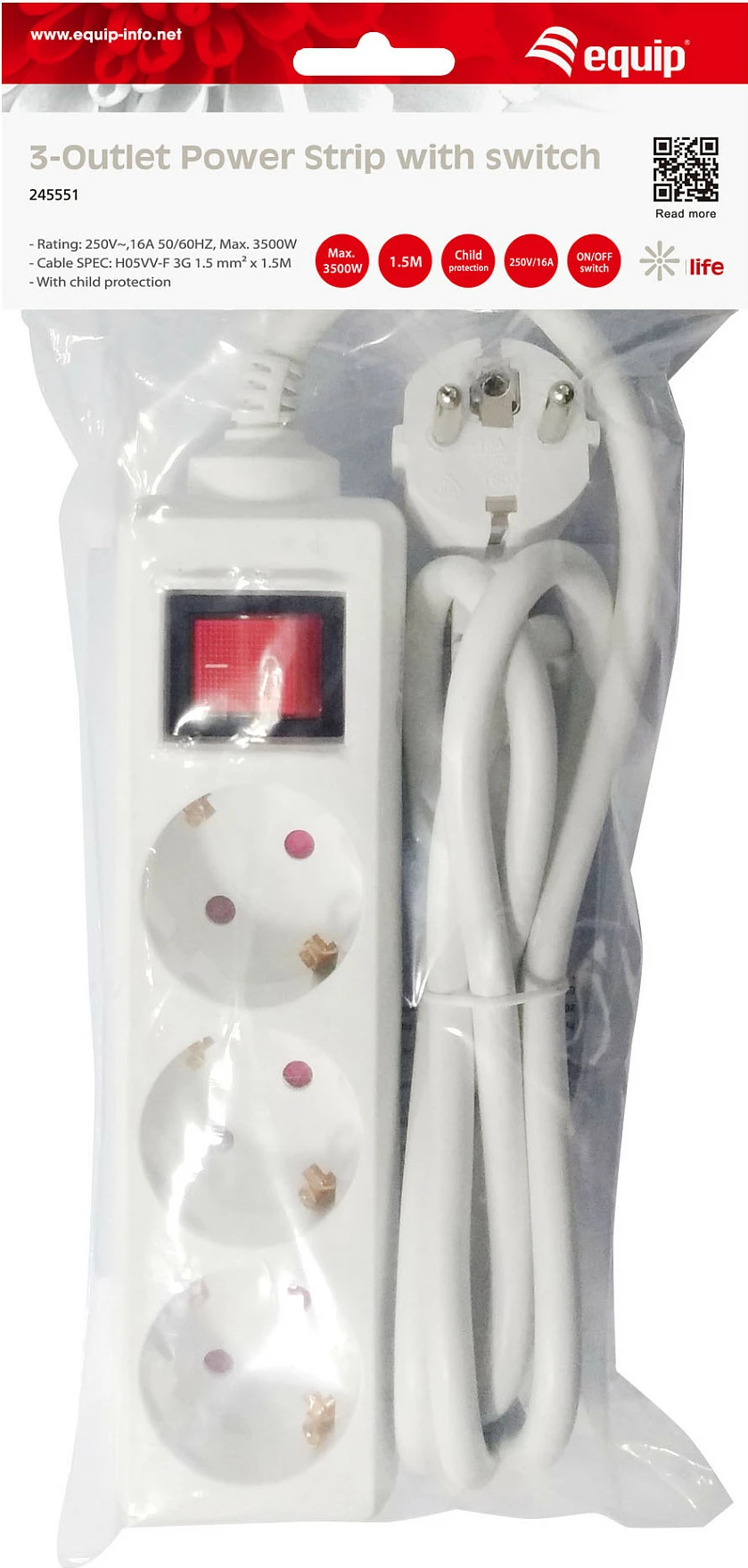 Shirit rryme Equip 245551, 3 dalje, 1.5m, plastikë, i bardhë