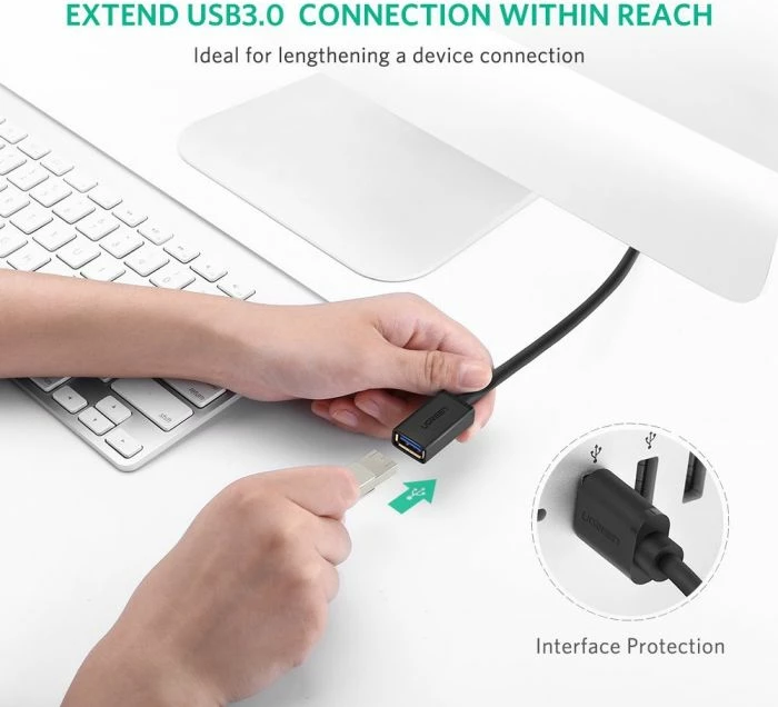 Kabllo zgjatuese USB 3.0 UGREEN 10373 2m (M në F), e zezë, polybag