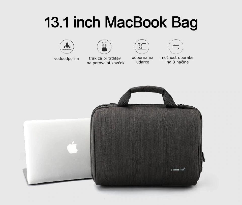 Çantë për laptop Tigernu Vega 13.1\", rezistente ndaj ujit, me rrip shpatulle, kafe