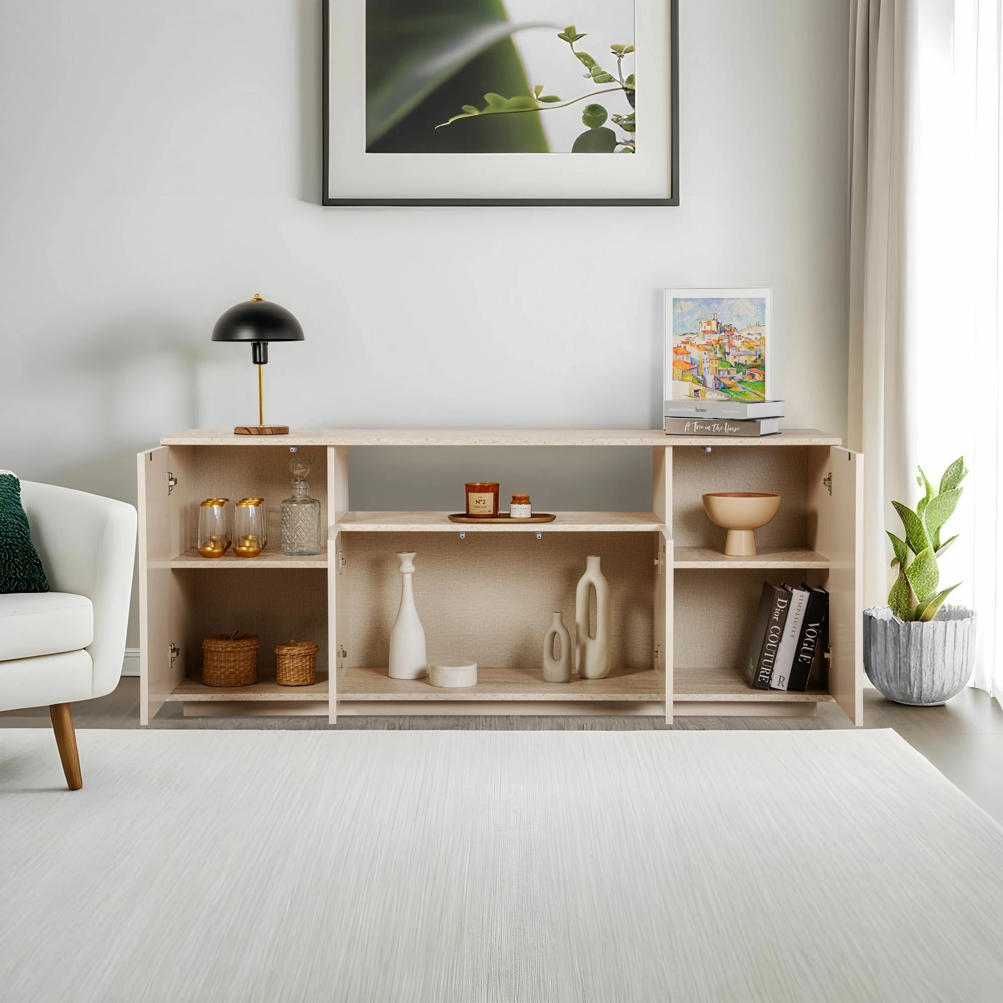 Konsol Skye Decor, Arista - ngjyrë mink, travertin